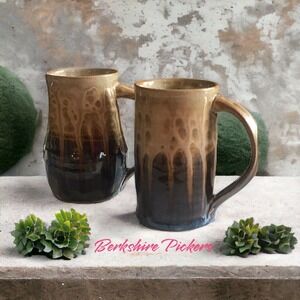 art pottery mugs drip glaze‎ vintage Blackbird Studios signed  set of 2